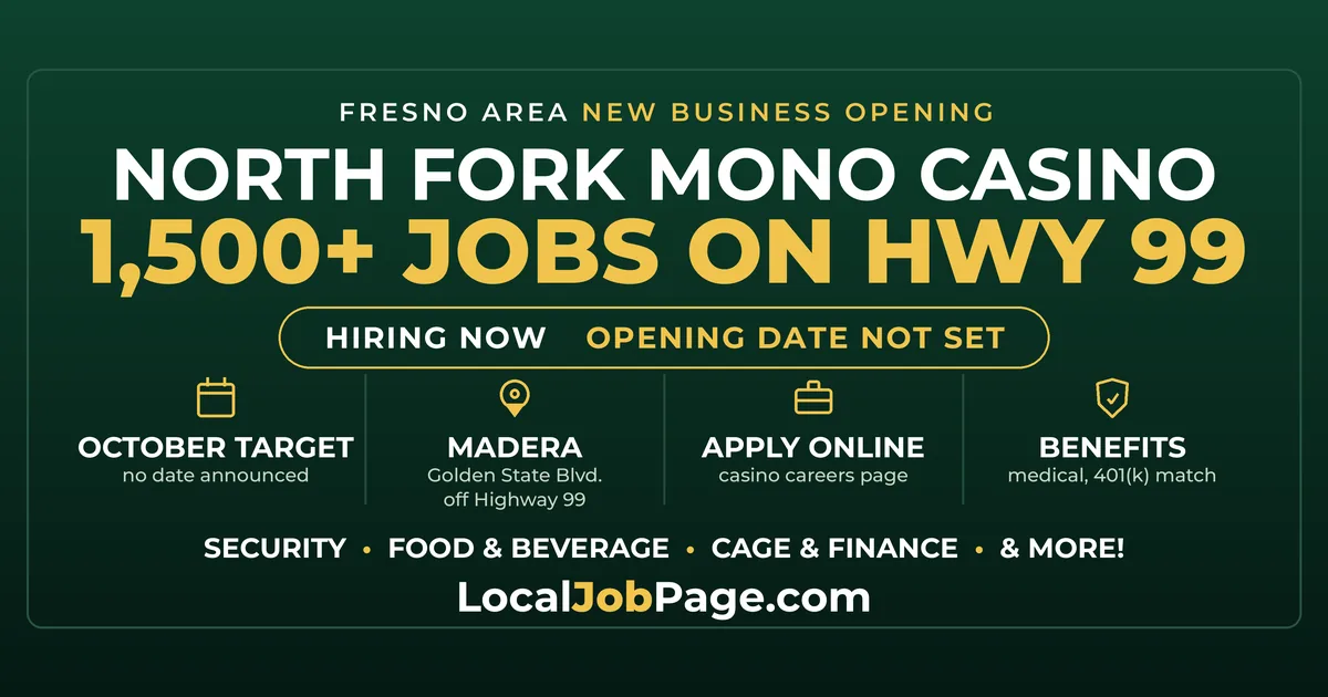 North Fork Mono Casino Hiring 1,500+ Near Fresno Ahead of Opening